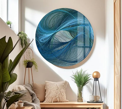 My Photostation.com 48Wx32H'' Blue Energy Abstract Wall Art – Fluid Motion Glass PrintTempered Glass Printing Wall Decor Large Wall Art Wall Hangings