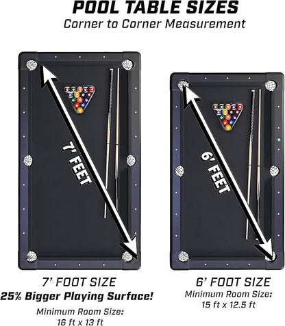 GoSports 6, 7, or 8 ft Billiards Tables - No Assembly, Choose Your Color - Portable Pool Table Includes Full Set of Balls, 2 Cue Sticks, Chalk and Felt Brush