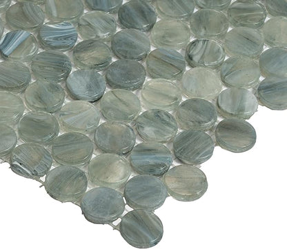 Mixed Gray Penny Round Mosaic Glass Tile – 12.2 x 12.2 Inch - 10 Sheet Pack - Luxurious Design for Bathroom Walls, Kitchen Backsplash, Shower Walls - Elegant Wall Decor - NOT Peel and Stick Tile