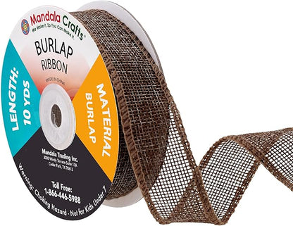 Mandala Crafts Brown Burlap Ribbon 1 Inch Wide Jute Ribbons for Crafts - 20 Yds Roll Rustic Burlap Wrap Trim Ribbons for Wreaths Bows Wedding Party Decoration