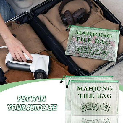 2Pack Mahjong Tile Bag, Case for American Mah Jong Set, Mahjong Gifts Accessories, Portable Card Holder Bouch, Green (Case Only)