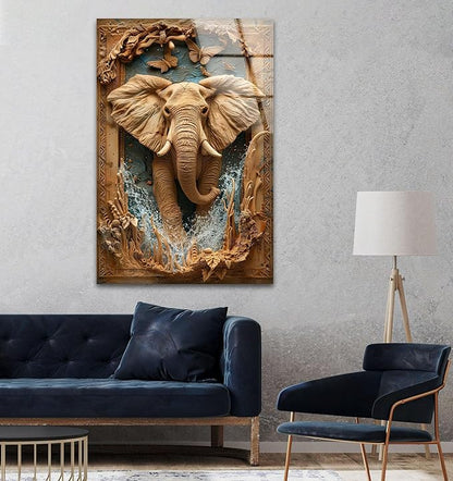 My Photostation.com Round 24'' Elephant Carving Glass Wall Art Tempered Glass Printing Wall Decor Large Wall Art Wall Hangings