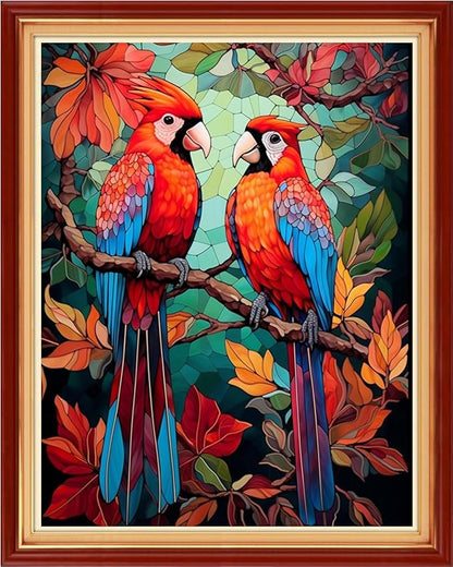Dooxvey Cross Stitch Kits for Adult Beginners - Full Range of Stamped Kits with 11CT Cross Stitch Patterns - Colorful Birds 16x20 inch