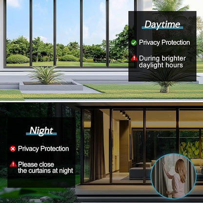 DOWELL One Way Window Privacy Film with 3 Tools Window Tint for Home Sun Blocking Heat Control Anti UV Reflective Mirror Covering See Out Not in for House and Office Black Silver 23.6" X 157.4"