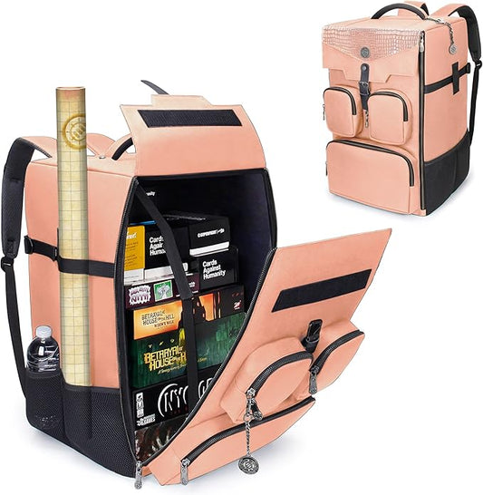 ENHANCE Collector's Edition Board Game Backpack - Reinforced Rigid Board Game Storage with Padded Shoulder Straps, Carrying Handle, and Accessories Pockets for Dice, Cards, More (Dragon Pink)