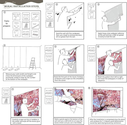 AFZEVEB-Pink Flower Wallpaper Natural Landscape Floral Wall Mural for Bedroom 159"x107"(Not Peel and Stick)