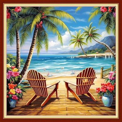 DMCVIVR Stamped Cross Stitch Kits for Adults Beginners Embroidery Kits 11CT Needlepoint Kits Cross Stitch Patterns Embroidery Patterns&Seaside Scenery 18x18 inch