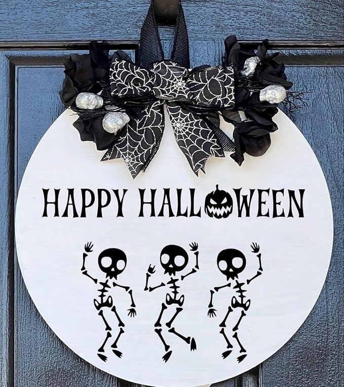 Halloween Stencils for Painting 12inch Large Reusable Halloween Stencil for Door Hanger Round Skeleton Ghost Boo Templates for Wood Walls Windows Door Mat Fabric