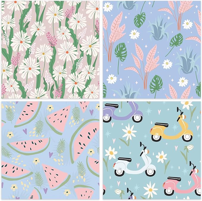 48 Sheets 24 Designs Scrapbook Paper Pad, 6"×6" Single-Sided Decopodge Craft Cardstock Paper,Scrapbooking DIY Decorative Background Cardmaking Supplies.Sweet Love&Cartoon