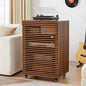 LEVNARY 5-Tier AV Media Cabinet with Grille Door & Adjustable Shelves, Modern Wooden Stereo Rack with Cable Management & Wheels, Audio Video Stand for Living Gaming Room Recording Studio (Walnut)