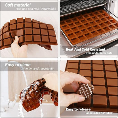Sakolla Square Chocolate Mold, 80 Cavities Silicone Molds for Chocolate, Caramel, Praline, Ice Cube, Jelly, and Gummy (Coffee）