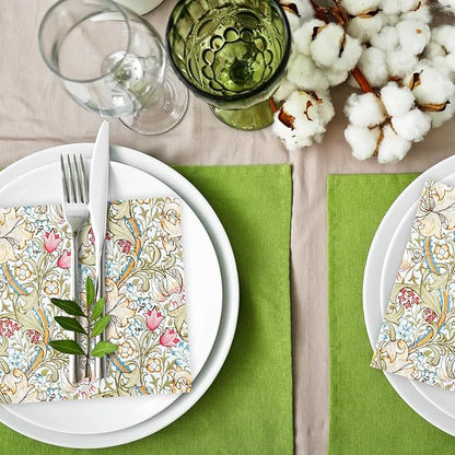 Quera 50 Pack William Morris Cocktail Napkins Golden Lily White Paper Napkins Beverage Napkins Disposable Paper Party Napkin Pack Decoration 5 "X 5"