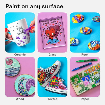 ARTISTRO 15 Acrylic Paint Pens, Art Set Acrylic Paint Markers, Fabric Markers for Textile, Canvas, Rock, Glass, Wood, Paper, Pumpkin, DIY for Kids and Adults