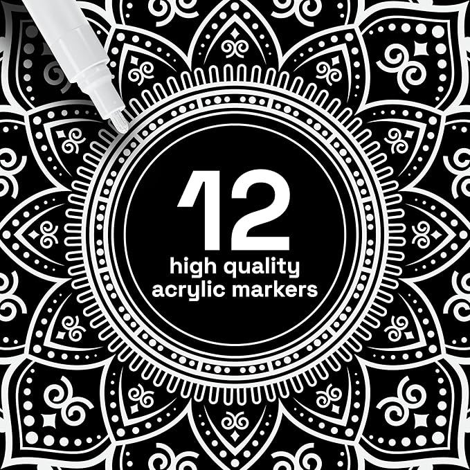 ARTISTRO 12 White Paint Pens for Rock Painting, Stone, Ceramic, Glass, Wood, Fabric, Scrapbooking, DIY Craft Making, Art Supplies, Card Making, Coloring, Acrylic Markers Medium Tip 3.0mm