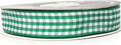 Green Gingham Plaid Checked Ribbon 25 Yards Each Roll 100% Polyester (5/8",Green)
