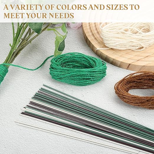 uxcell 100Pcs 2 Gauge Floral Wire, 15.75" Length Flower Stem Wires with 0.08" x 32.8ft Twine for Wreath Making, Flower Arrangement, Light Green