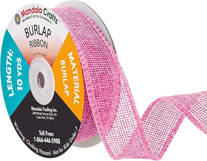 Mandala Crafts Pink Burlap Ribbon 1 Inch Wide Jute Ribbons for Crafts - 20 Yds Roll Rustic Burlap Wrap Trim Ribbons for Wreaths Bows Wedding Party Decoration