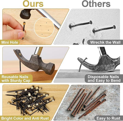 120PCS Nails for Hanging Pictures, 4 Sizes Picture Hanging Nails for Wall Decoration Hanging Frame Kit Mirror Hanging Hardware Tool Hangers for Claw Drywall Nails (Small Medium Large Nails)