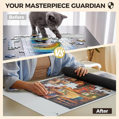 ropoda 1500 Pieces 46" x 26 "Puzzle Mat Roll Up, Puzzle Saver with 4 Large Sorting Trays & Travel Storage Bag, Portable Rollup Puzzles Keeper(Grey)