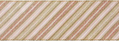 MEEDEE Pink Diagonal Striped Ribbon 2.5 Inch Blue Satin with Rose Gold and Champagne Glitter Wired Ribbon for Christmas Tree, Garlands, Wreaths, Topper Bow (10 Yards)