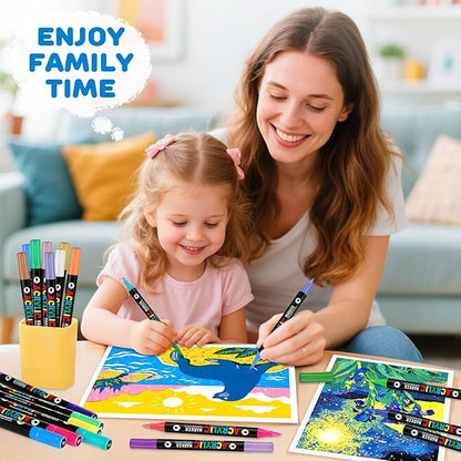 120 Colors Acrylic Paint Markers, Dual-Color Acrylic Paint Pens with 60 Brush Tips for Fabric Rock Wood Glass Paper DIY for Painting, Quick Drying, School Art Supplies for Adults Kids Drawing