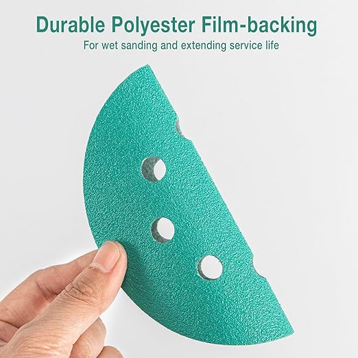 5-Inch 8-Hole Wet Dry Sanding Discs 320 Grit, Polyester Film Backed Heavy-Duty Hook and Loop Sandpaper for Random Orbital Sander, 50-Pack
