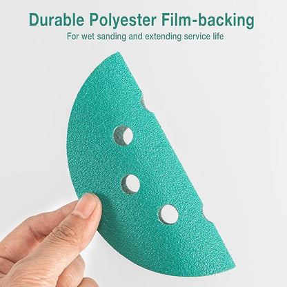 5-Inch 8-Hole Wet Dry Sanding Discs 100 Grit, Polyester Film Backed Heavy-Duty Hook and Loop Sandpaper for Random Orbital Sander, 50-Pack
