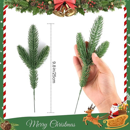 Hananona 50 Pcs Artificial Pine Branches Christmas Greenery Plants Pine Needles DIY Cedar Picks and Sprays Accessories for Christmas Garland Wreath Craft and Home Decor (50, Green)