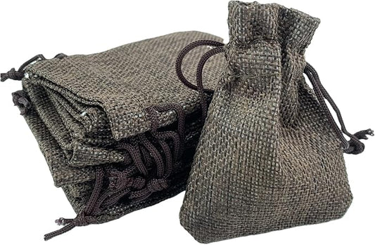 Palmhomee Pack Of 25 Burlap Gift Bags with Drawstring Linen Jewelry Pouches Wedding Hessian Jute Bags for Birthday and Treat Pouches Party Wedding Favors Gift (3.6x4.8 Inch, Coffee)