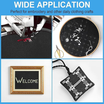Cross Stitch Fabric 16 Count Aida Cloth 59 x 39 Inch Large Size Classic Reserve Cross Stitch Supplies Embroidery Fabric Cloth Cross Stitching for Home DIY Craft Embroidery Decoration Handmade, Black
