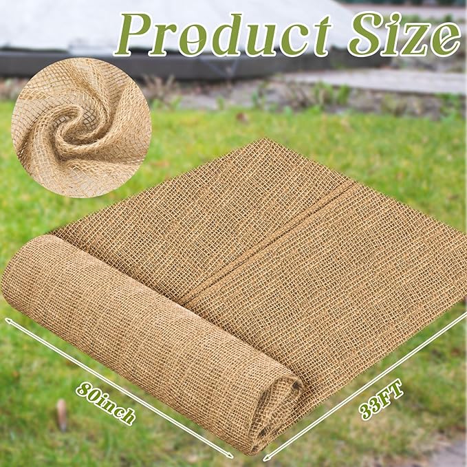 Buryeah 80 Inch x 33 ft Burlap Fabrics Roll Natural Jute Burlap Tree Wraps Protector Winter Frost Plant Blankets Cloth Weed Barrier Fabric Garden Plants for Winter Outdoor Trees Shrubs Party