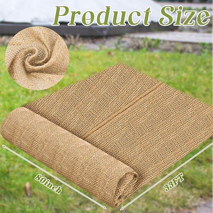 Buryeah 80 Inch x 33 ft Burlap Fabrics Roll Natural Jute Burlap Tree Wraps Protector Winter Frost Plant Blankets Cloth Weed Barrier Fabric Garden Plants for Winter Outdoor Trees Shrubs Party