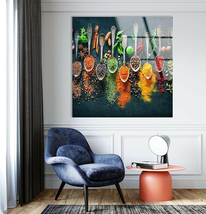 My Photostation.com 35.5Wx30H'' Spoon Spices Glass Wall ArtTempered Glass Printing Wall Decor Large Wall Art Wall Hangings