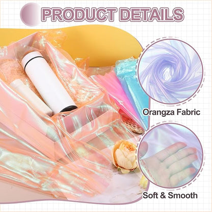 MECCANIXITY Iridescent Sheer Organza Fabric, 2 Yards x 59 Inches Solid Laser Holographic Shiny Fabric Organza Cloth for Wedding, Curtains, Costume, Photo Background, Snow Green