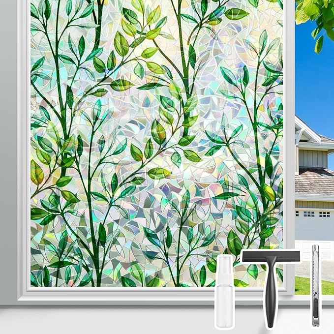 Donox Window Privacy Film, 3D Decorative Window Vinyl Decorative Stained Glass Window Film, Anti-UV Sun Blocker Heat Control for Home, 23.6 Inch x 13.1 Feet (with Installation Tool)