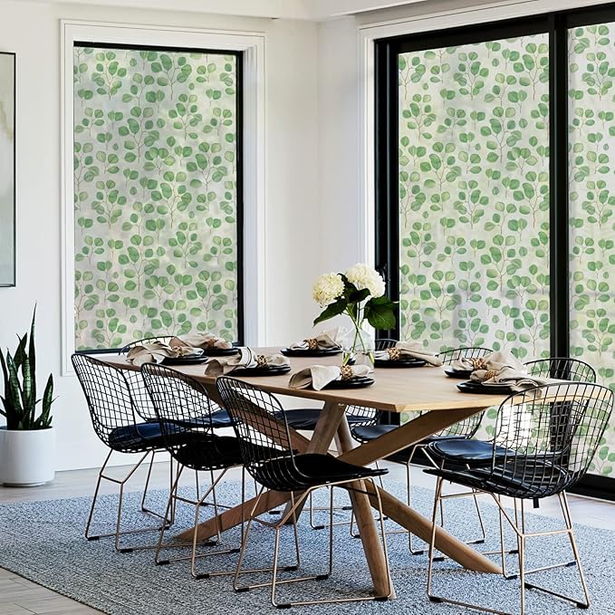 DKTIE Retro Leaves Pattern Two-Way Window Film Privacy Day and Night Window Privacy Film Decorative Stained Glass Window Clings for Birds (S222, 17.7" x 78.7")