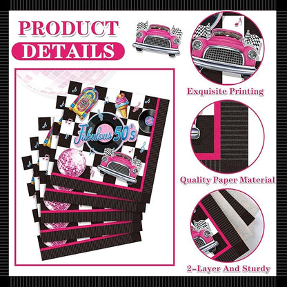 60 Pcs 50s Cocktail Paper Napkins 6.5 x 6.5 Inches Disposable Paper Napkins Dessert Beverage Napkin for Decoupage Luncheon Napkin for Party Wedding Birthday Party