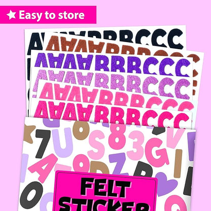 KRAFUN Black and Pink Felt Sticker Kit for Beginner Young Girls and Kids Arts & Crafts, Pack of 500+ Assorted Scrapbook Stickers Alphabets, Numbers, Fun Shapes, Preschool, Children Early Learning