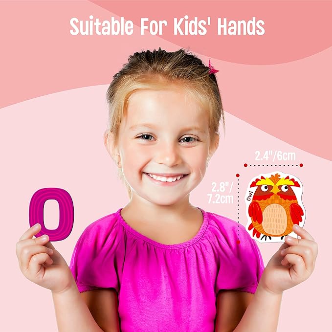 Large Magnetic Letters and Animals, Educational Learning Tool for Kids Word Recognition 52 Pieces Magnets Include 26 Colorful Alphabet Letters and Corresponding Cartoon Images