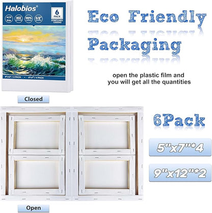 6 Packs Stretched Canvases for Painting with 5x7in,9x12in Canvas, Blank Canvases for Acrylics, Oils & Other Painting Media, 5/8 Inch Profile 100% Cotton Artist Framed Canvas