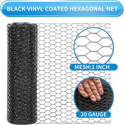 24'' x 150' Black Chicken Wire Mesh Fence, 20 Gauge Galvanized Poultry Netting and 1 inch Garden Mesh Fence Roll, Chicken Wire for Floral Arrangements/Crafts/Farm/Livestock/Pet Protection