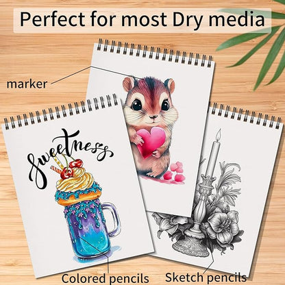 OSIMIG 5 Pack Sketch Book 8.5" x 11" Set, Top Spiral Bound Sketch Pad 150 Sheet Total (68lb/100gsm), Drawing Paper Pad, Sketch Book for Kids, Artist, Adult Art Supplies