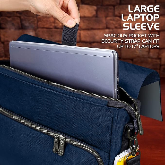 ENHANCE Collector's Edition RPG Player's Essentials DND Bag - Dragon Hide Exterior Messenger Bag Fits 2-4 Books, Binders, Dice & Accessories, with 17 inch Laptop Slot, Battlemap Straps (Dragon Blue)