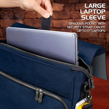 ENHANCE Collector's Edition RPG Player's Essentials DND Bag - Dragon Hide Exterior Messenger Bag Fits 2-4 Books, Binders, Dice & Accessories, with 17 inch Laptop Slot, Battlemap Straps (Dragon Blue)