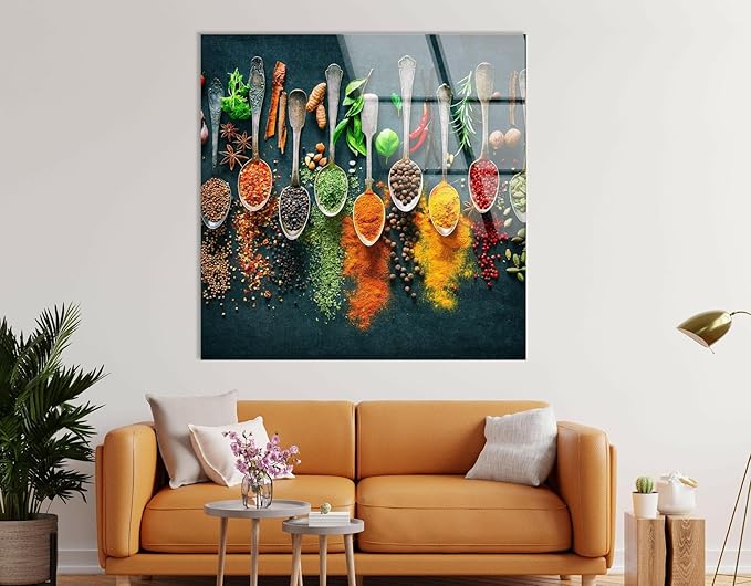 My Photostation.com 30Wx24H'' Spoon Spices Glass Wall ArtTempered Glass Printing Wall Decor Large Wall Art Wall Hangings