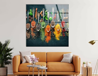My Photostation.com 60WX40H'' Spoon Spices Glass Wall ArtTempered Glass Printing Wall Decor Large Wall Art Wall Hangings