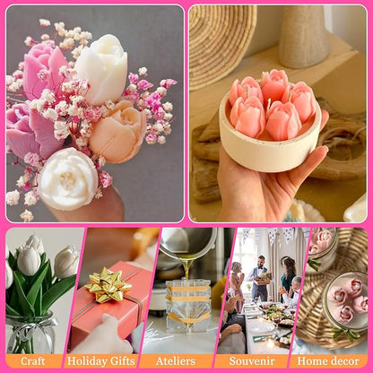 JDH 3 PCS Tulip Flower Silicone Molds 3D Floral Resin Candle Soap Mold,Candle molds for Candle Making for DIY Resin Crafts,Cake Decoration,Flower Fondant & Home Decor Casting