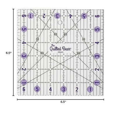 The Quilted Bear Quilting Rulers - Transparent Acrylic Non Slip Quilting, Patchwork & Sewing Ruler with Clear Black Lines & 30, 45 & 60 Degree Angles for Perfect Accuracy & Precision (6.5" x 6.5")