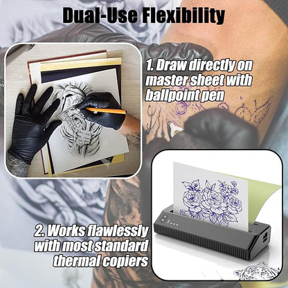 50 Sheets Tattoo Transfer Paper A4 Size Professional Thermal Stencil Paper for Artists, Dual Use with Copier or Hand Drawing, Cut-to-Fit Design