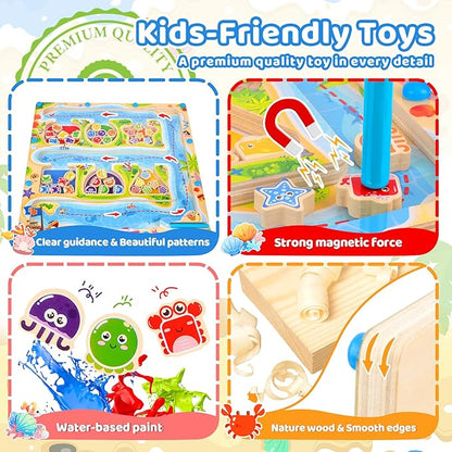 FCSONU Magnetic Color & Shape Maze, Toddler Montessori Toys for 3 4 5 Years Old Boy Girl Birthday Gifts, Wooden Magnetic Board for Kids Puzzles, Color Shape Sorting Magnet Toys, Preschool Activities